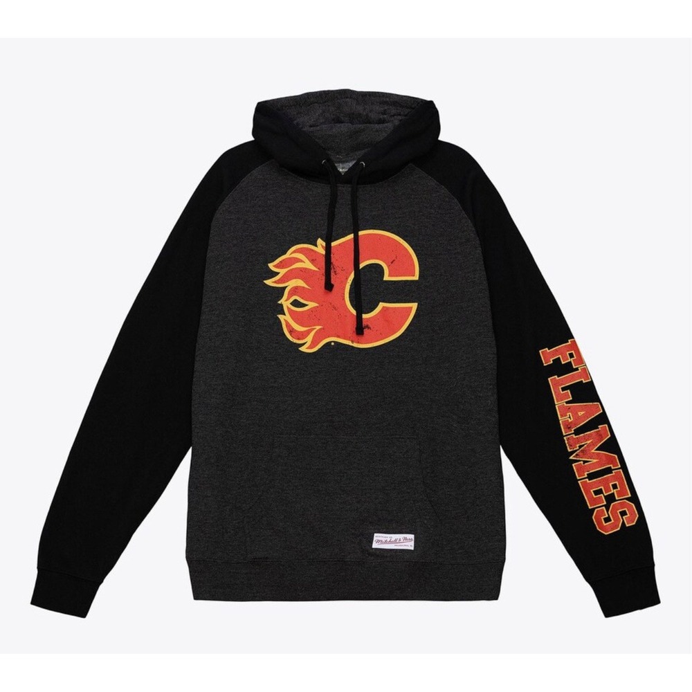 Mitchell & Ness Men's XLarge Calgary Flames Logo Pullover‎ Hoodie Black Gray NWT